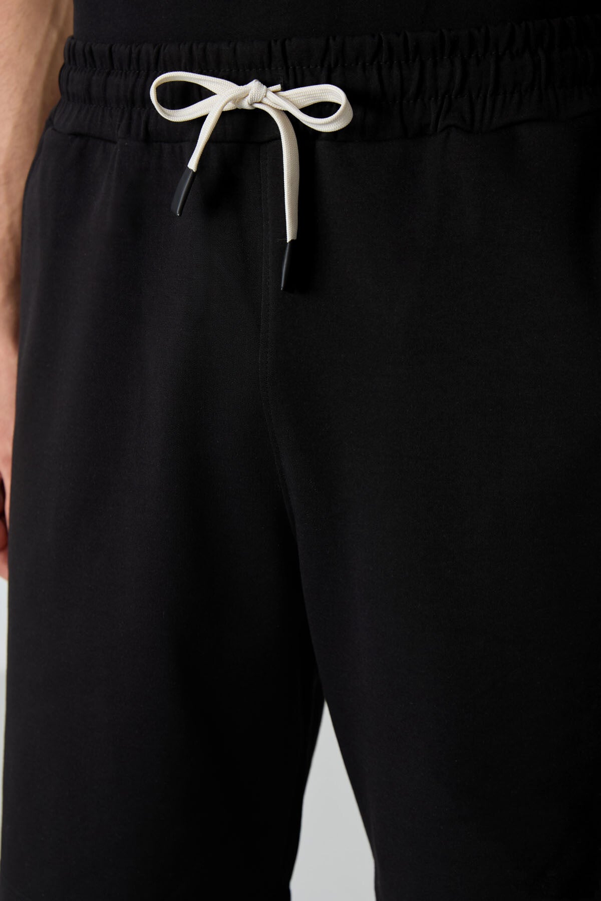 Siyah Pamuklu Kalın Yumuşak Dokulu Oversize Fit Basic Erkek Şort Takım - 85249