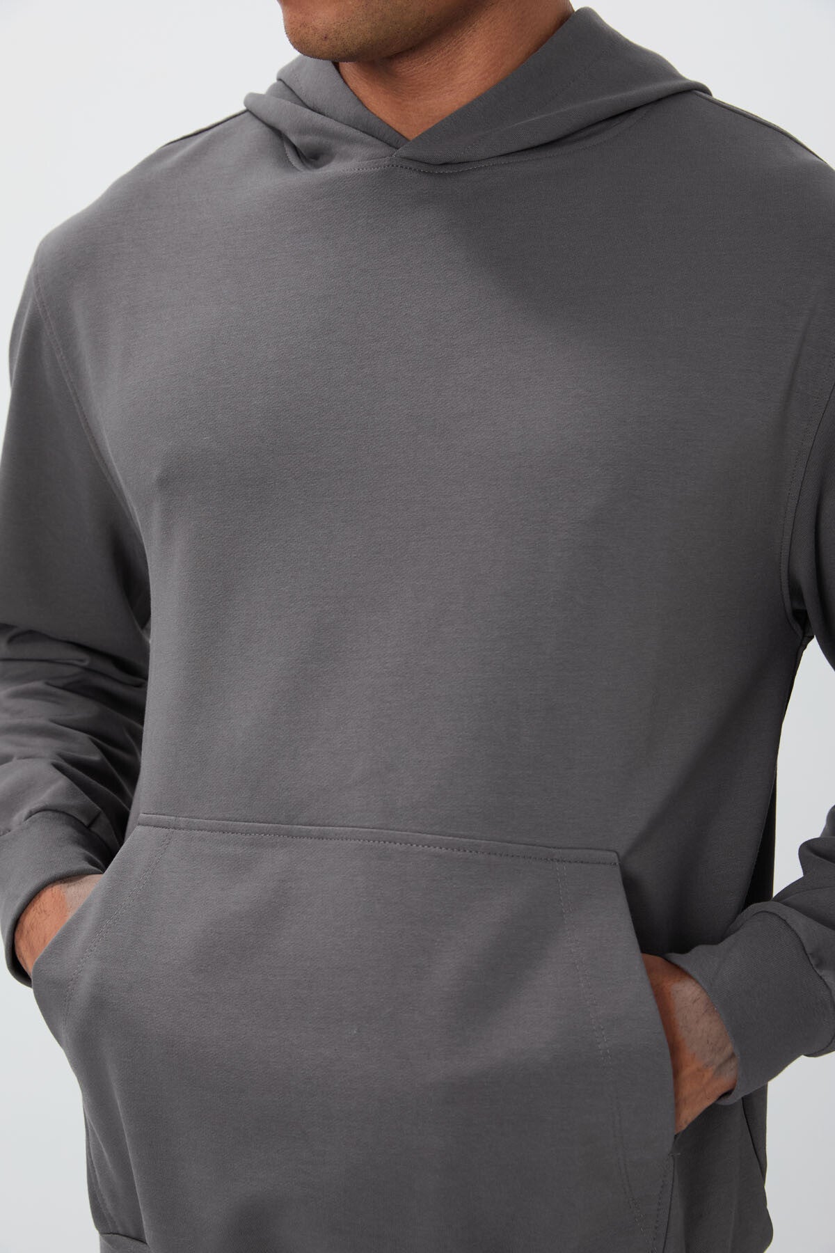 Koyu Gri Pamuk Yumuşak Dokulu Kapüşonlu Standart Fit Basic Erkek Sweatshirt - 88362