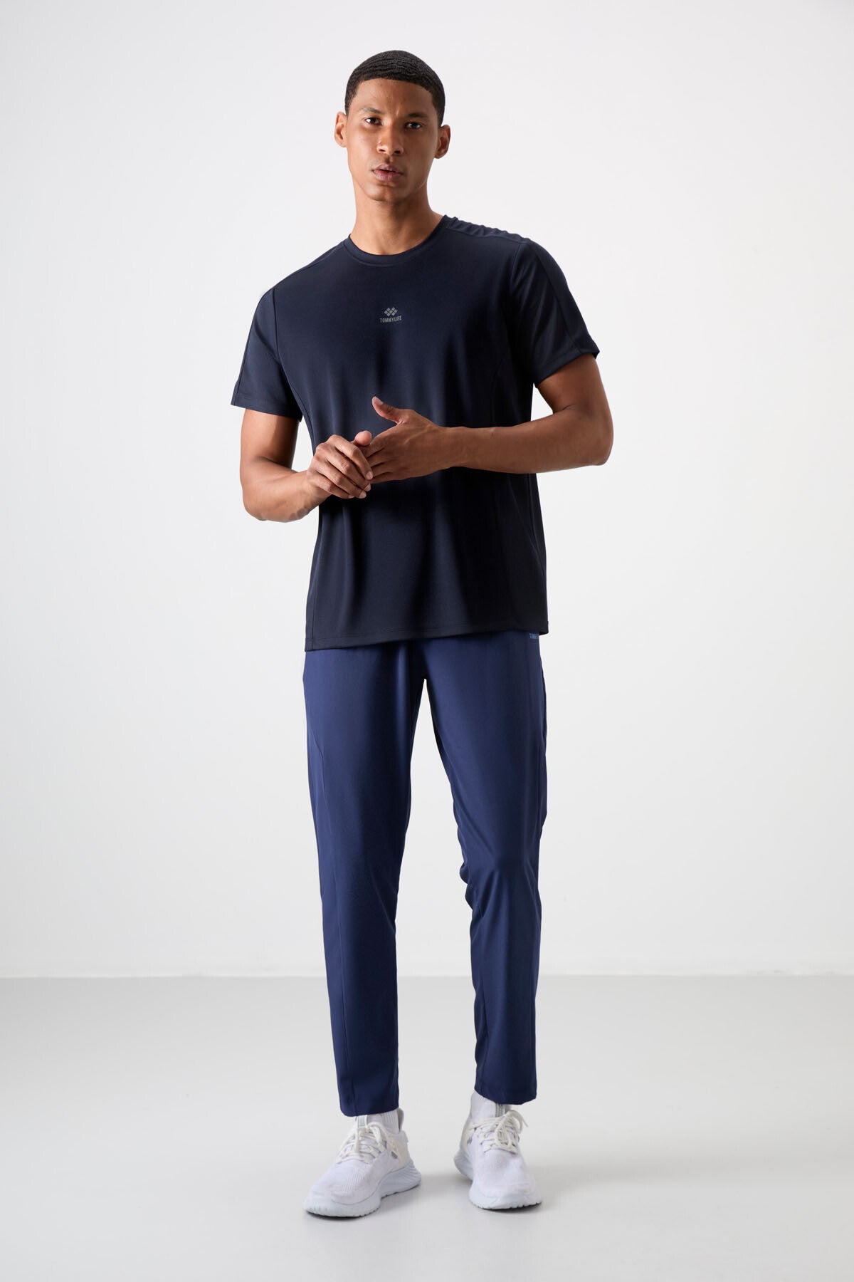 Lacivert Nefes Alan Dokulu İnce Esnek Standart Fit Erkek Performans T-Shirt - 88390