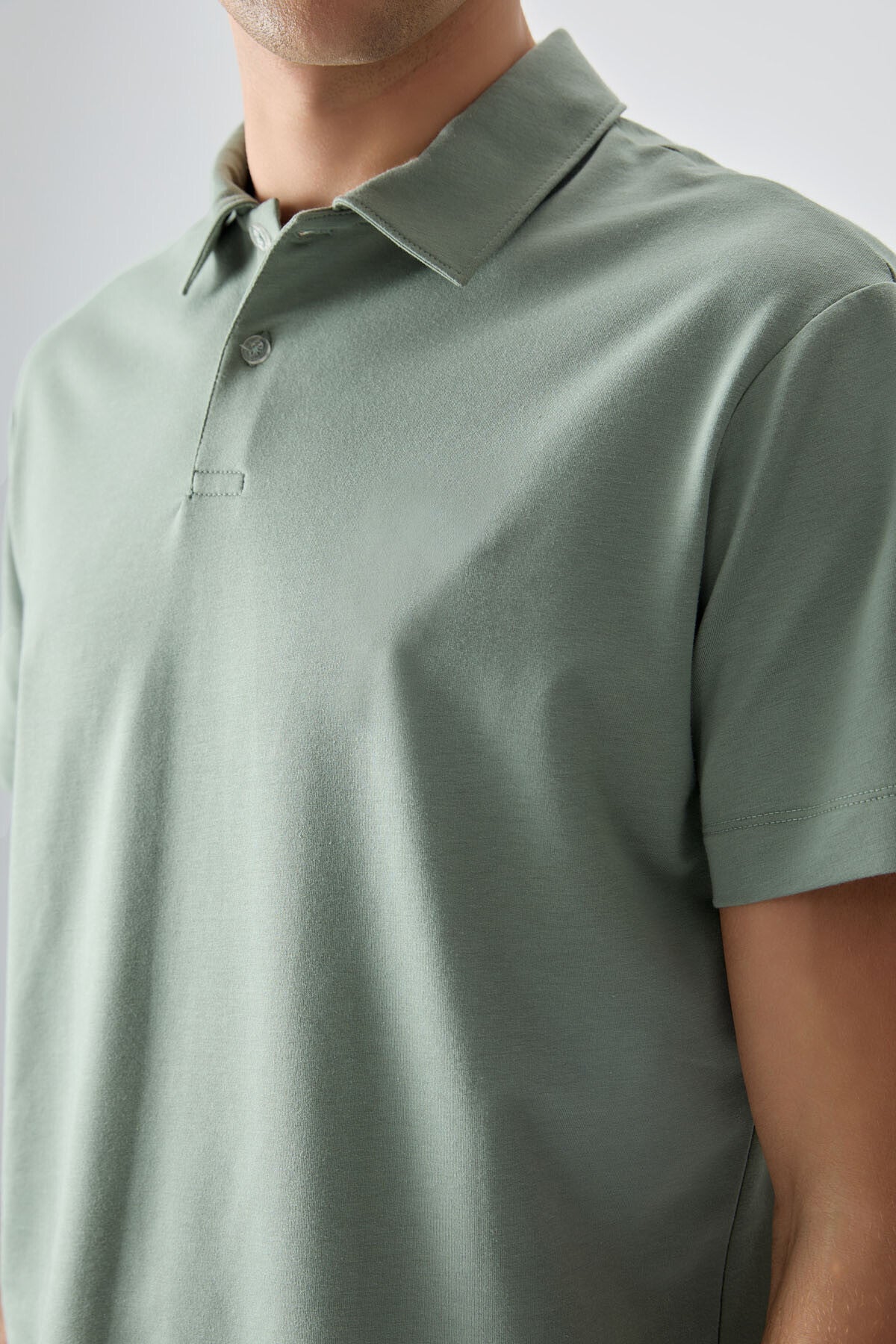 Açık Yeşil Pamuklu Kalın Yumuşak Dokulu Polo Yaka Oversize Fit Basic Erkek T-Shirt - 88381