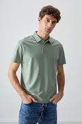 Light Green Cotton Thick Soft Textured Polo Collar Oversize Fit Basic Men's T-Shirt - 88381
