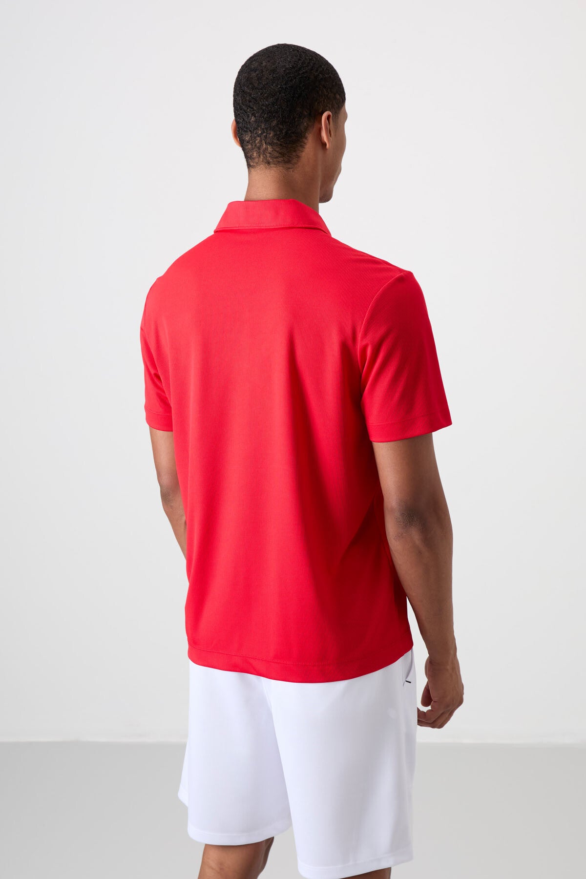 Kırmızı Nefes Alan Dokulu İnce Esnek Standart Fit Polo Yaka Erkek Performans T-Shirt - 88393