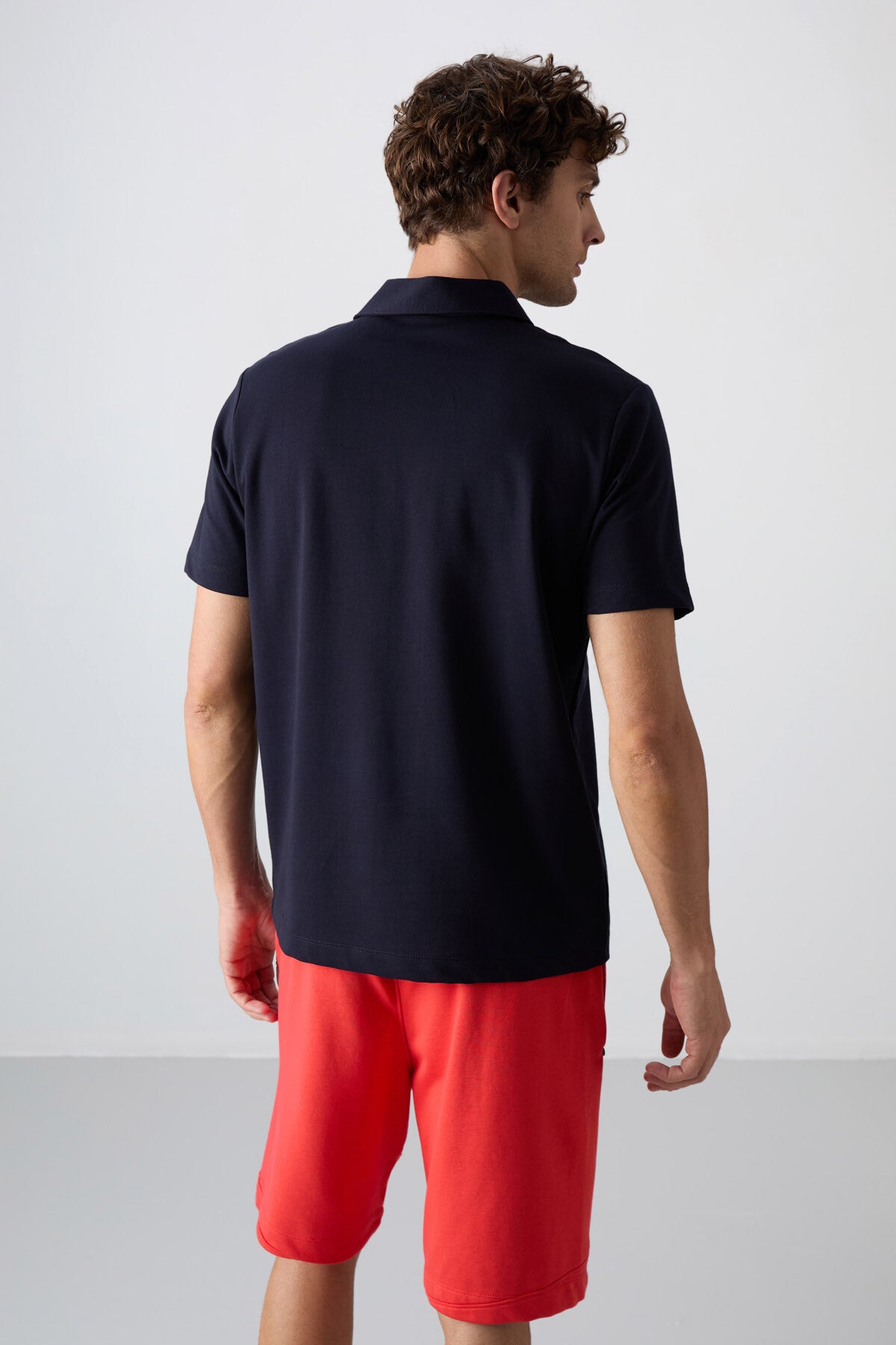 Lacivert Pamuklu Kalın Yumuşak Dokulu Standart Fit Baskılı Polo Yaka Erkek T-Shirt - 88346