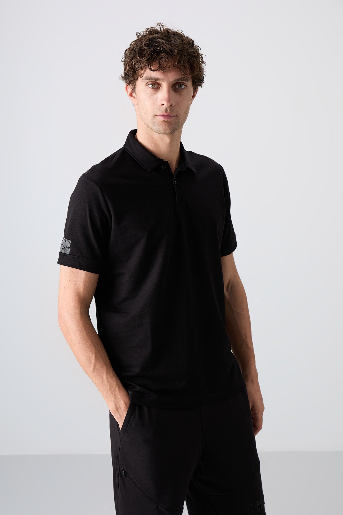 Siyah Pamuklu Kalın Yumuşak Dokulu Standart Fit Basic Polo Yaka Erkek T-Shirt - 88351