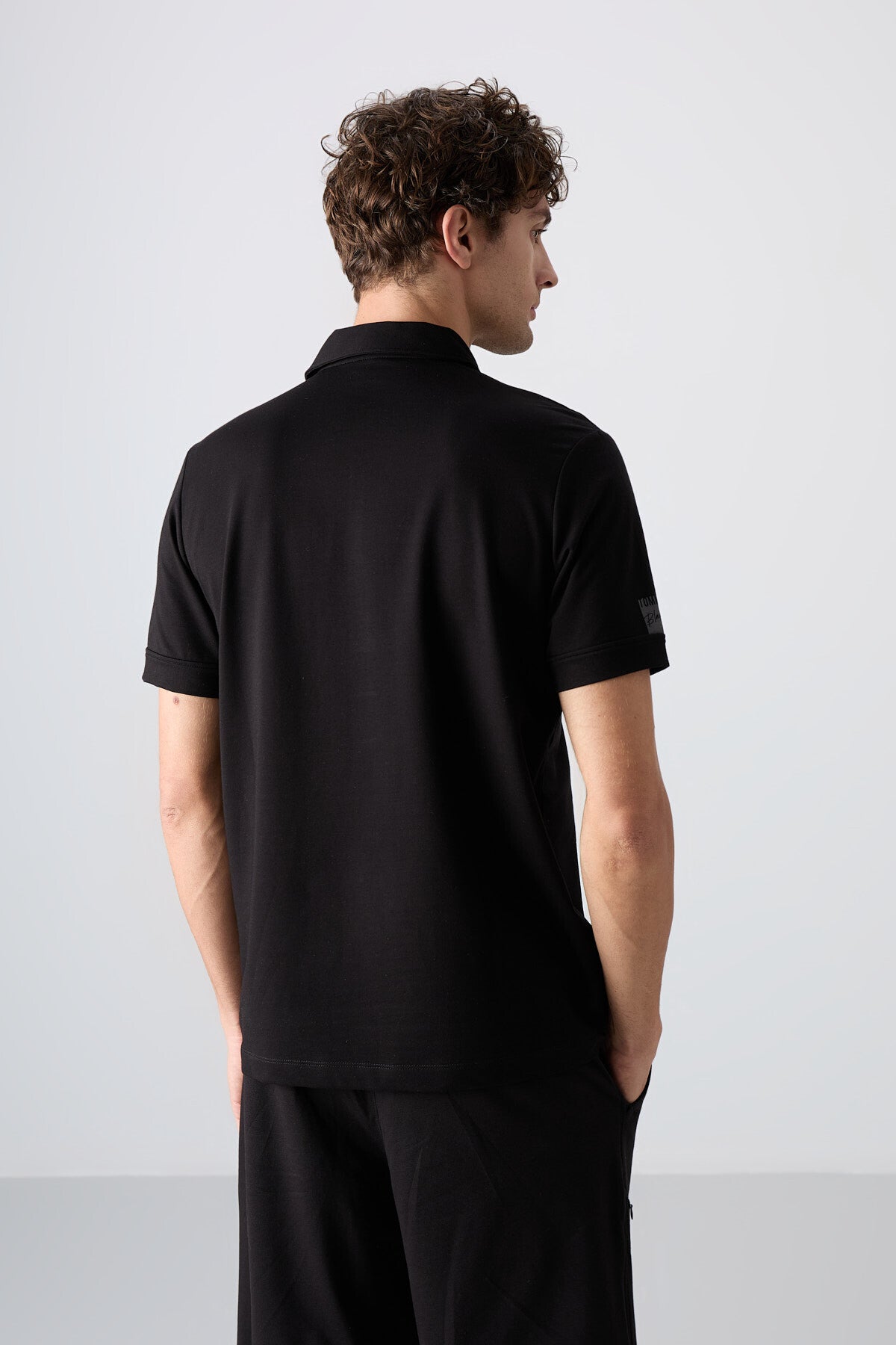 Siyah Pamuklu Kalın Yumuşak Dokulu Standart Fit Basic Polo Yaka Erkek T-Shirt - 88351