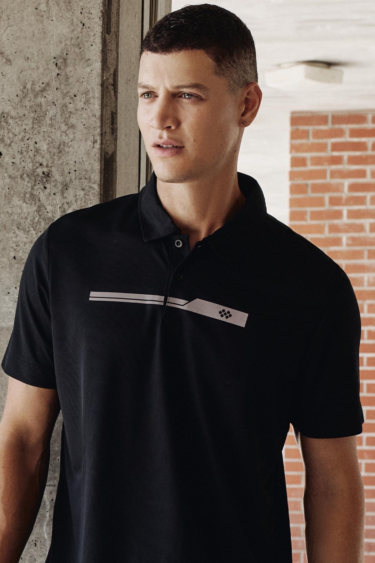 Siyah Nefes Alan Dokulu İnce Esnek Standart Fit Polo Yaka Erkek Performans T-Shirt - 88393