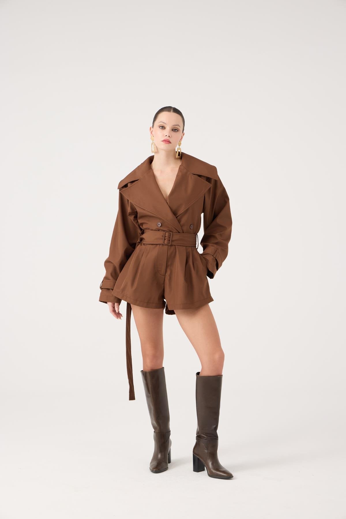 Trençkot Görünümlü Kemerli Regan Tulum Kahve Kahve L