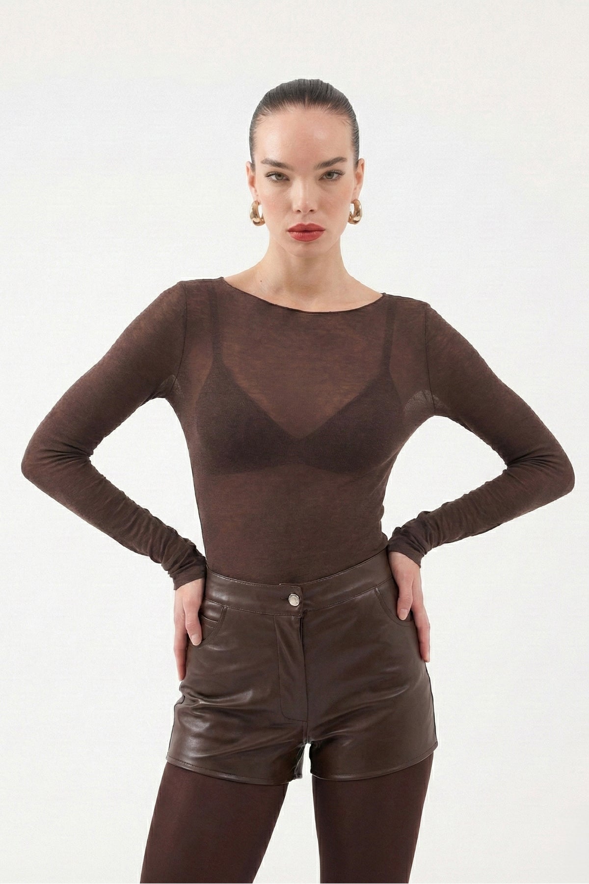 Kayık Yaka Ultra Soft Nikki Kaşmir Bluz Kahve