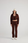 Women's Brown High Waist Straight Cut Brushed Mixed Sweatpants
