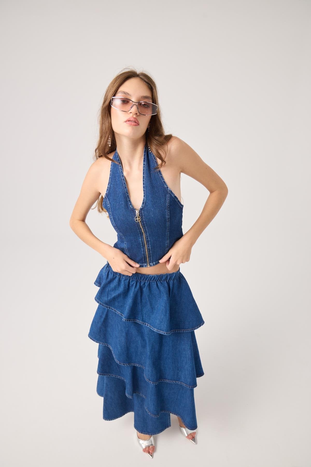 Boyundan Askılı Kaela Jean Yelek Mavi