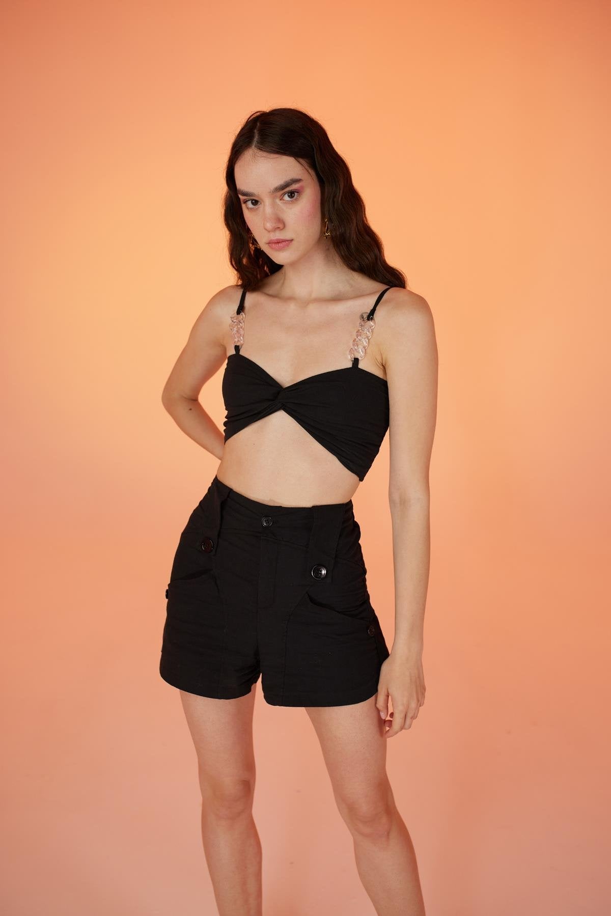 Koton Kumaş Astarlı Mini Rise Şort Siyah