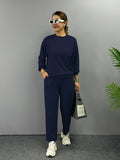 Women's Long Sleeve Crew Neck Viscose Two-Thread Blouse and Pants Two-Piece Set