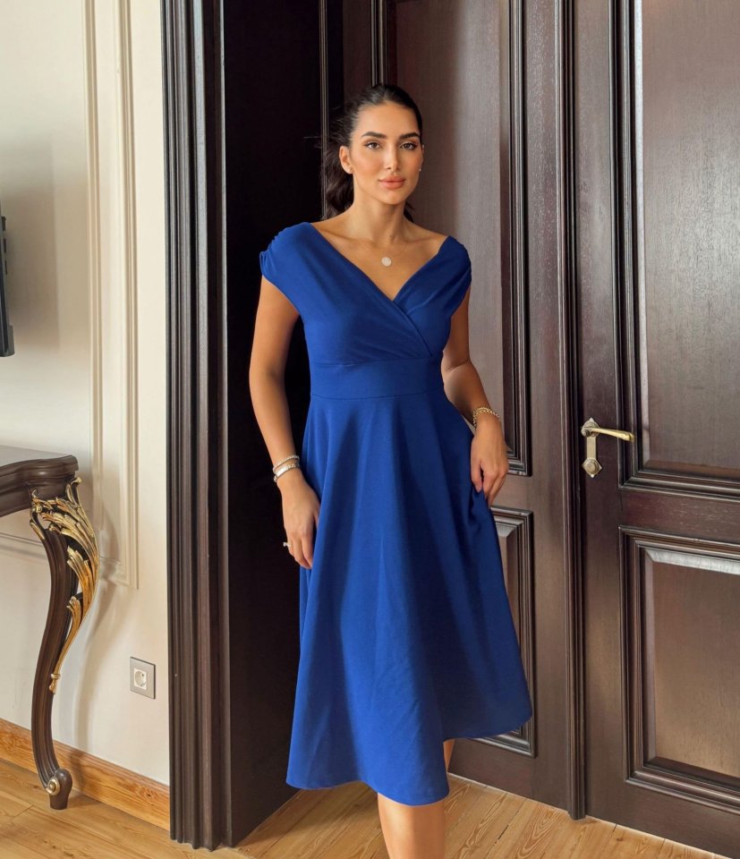 Women's Short Sleeve Wrap Neck Ruffled Hem Crepe Dress