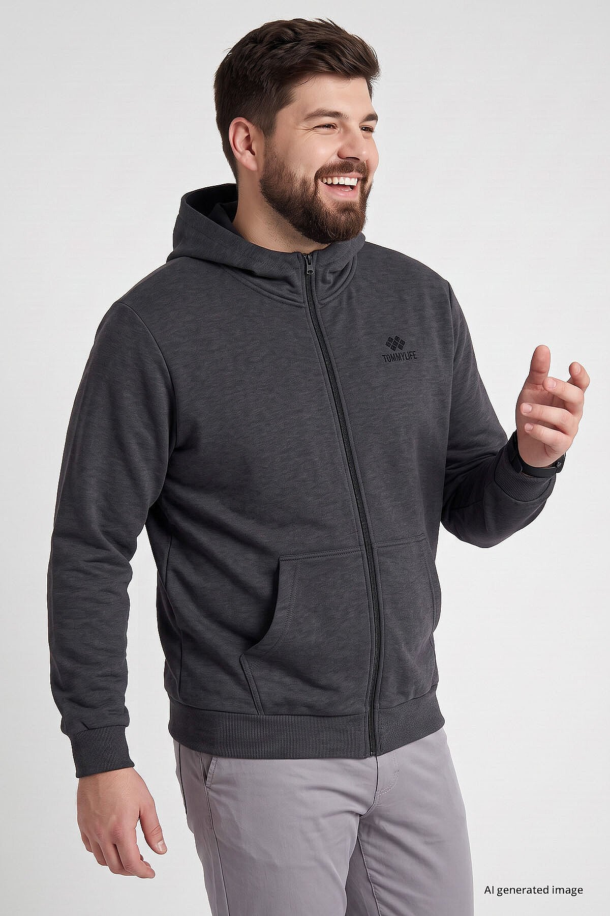 Fermuarlı Büyük Beden 2'li Paket Antrasit Melanj-Gri Melanj Erkek Sweatshirt - 88124