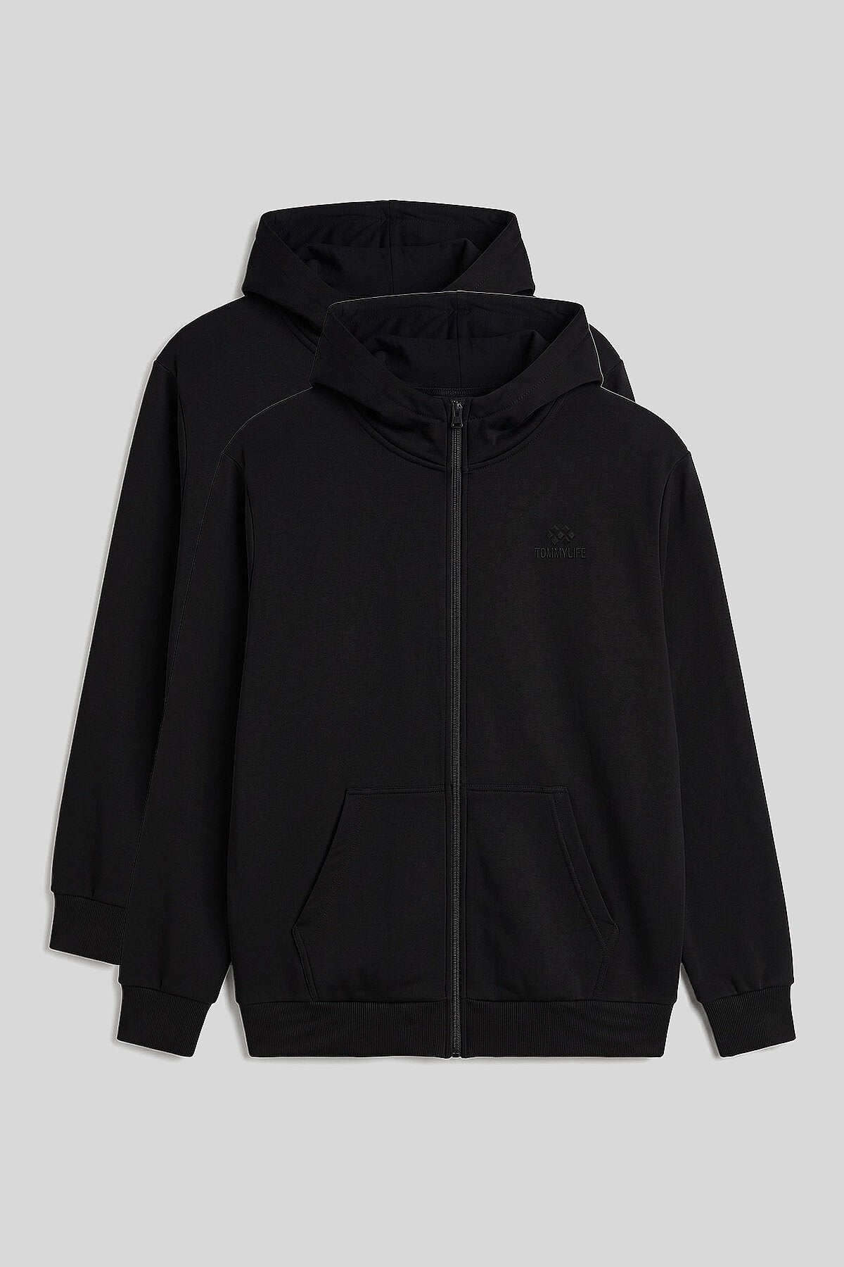 Fermuarlı Büyük Beden 2'li Paket Siyah Erkek Sweatshirt - 88124
