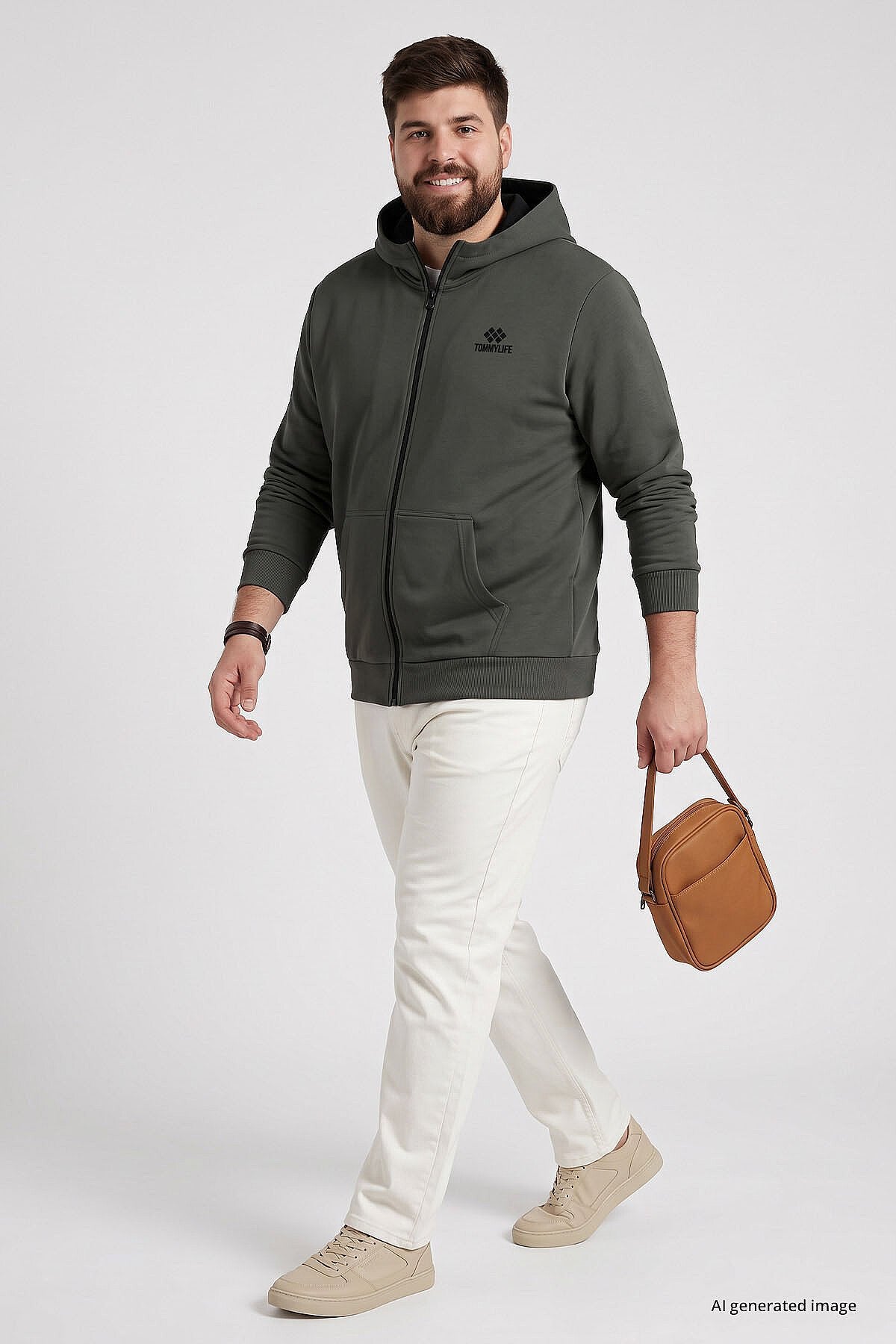 Fermuarlı Büyük Beden 2'li Paket Siyah-Haki Erkek Sweatshirt - 88124