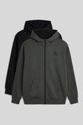 Fermuarlı Büyük Beden 2'li Paket Siyah-Haki Erkek Sweatshirt - 88124