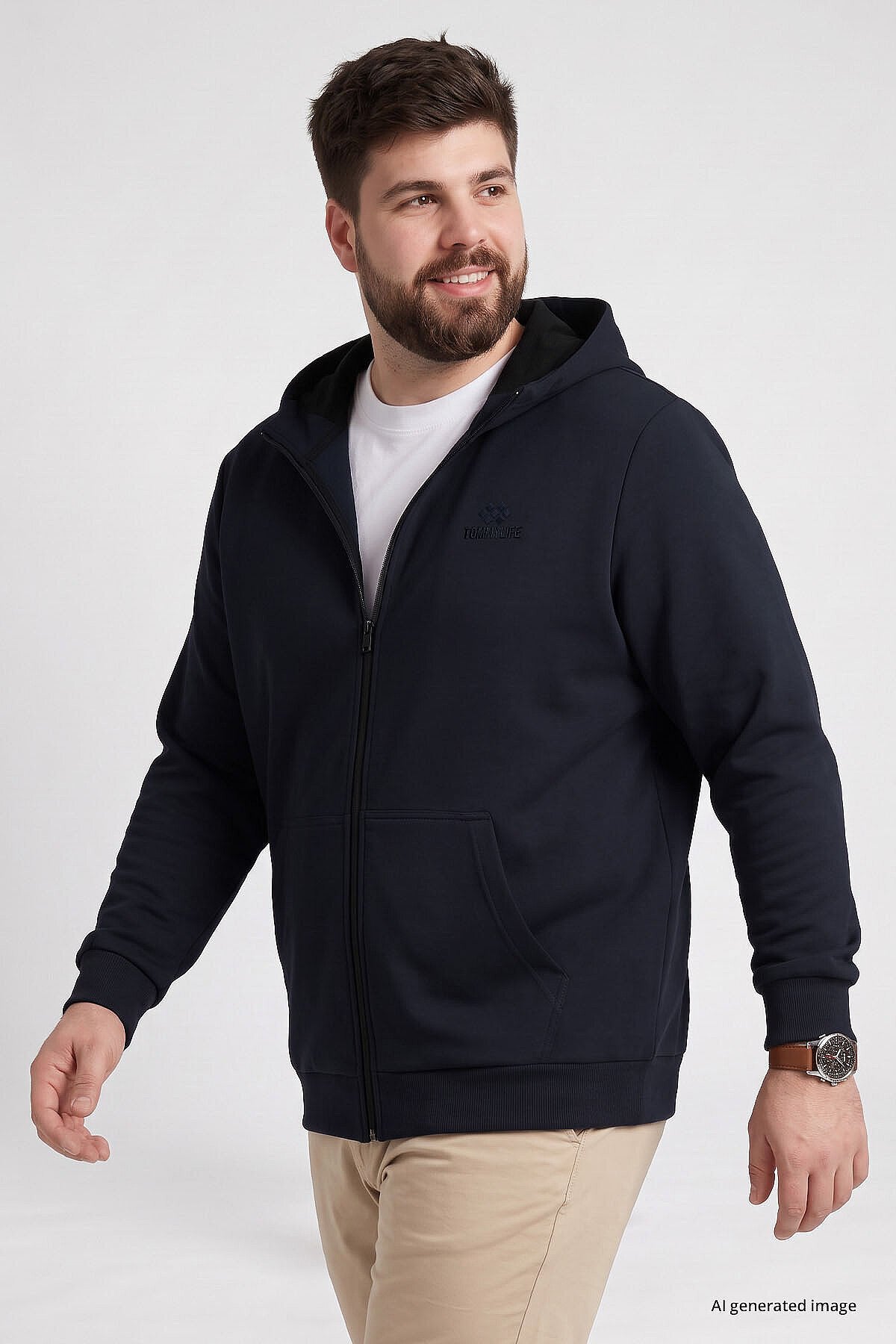 Fermuarlı Büyük Beden 3'lü Paket Siyah-Haki-Lacivert Erkek Sweatshirt - 88124
