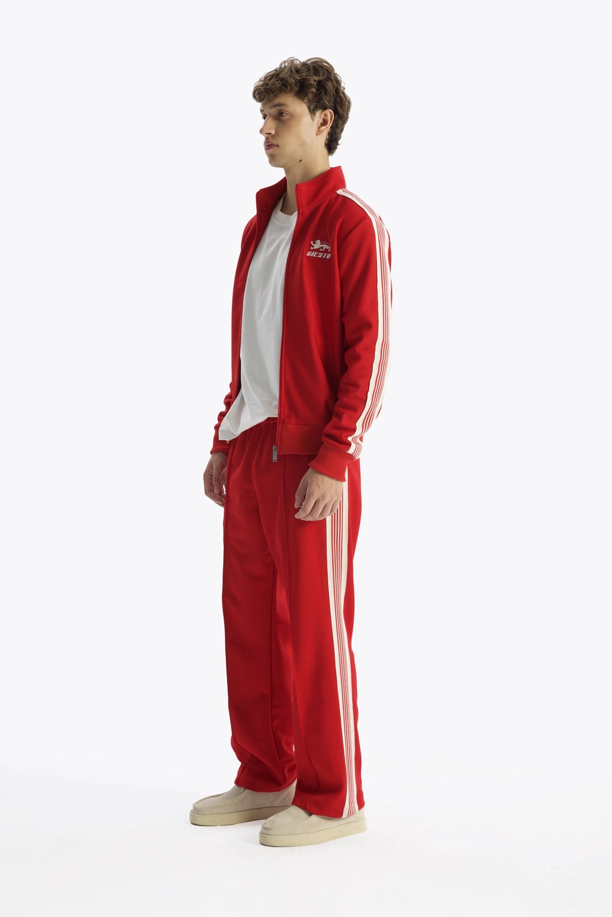 RETRO ÇİZGİLİ KIRMIZI SPOR CEKET - KIRMIZI XL