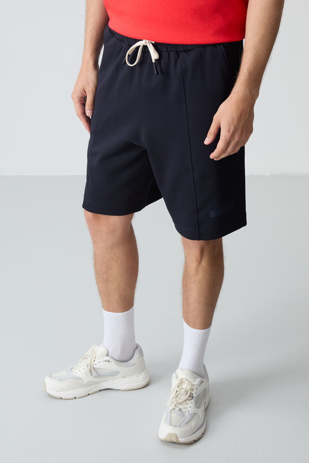 Fiesta - Lacivert Pamuklu Kalın Yumuşak Dokulu Oversize Fit Basic Erkek Şort Takım - 85259