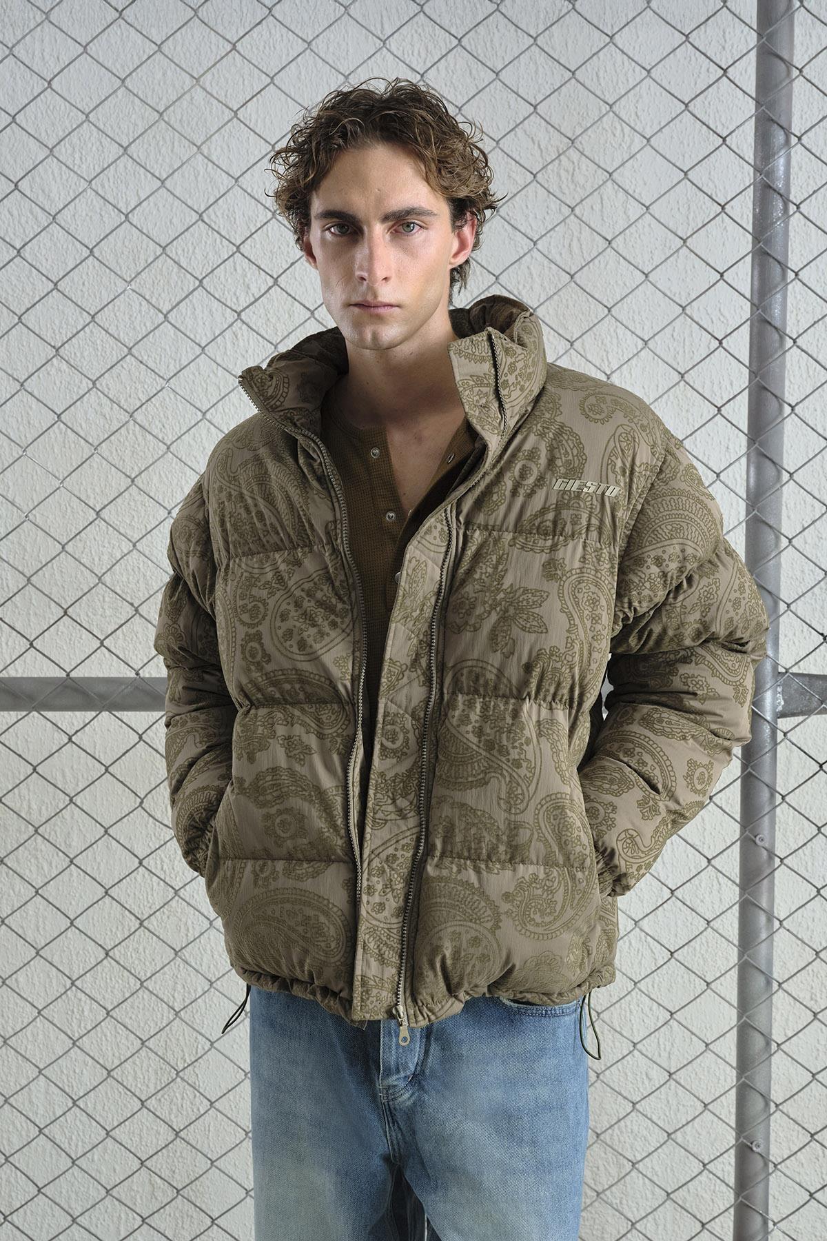 FLOK DESENLİ ŞİŞME HAKİ MONT