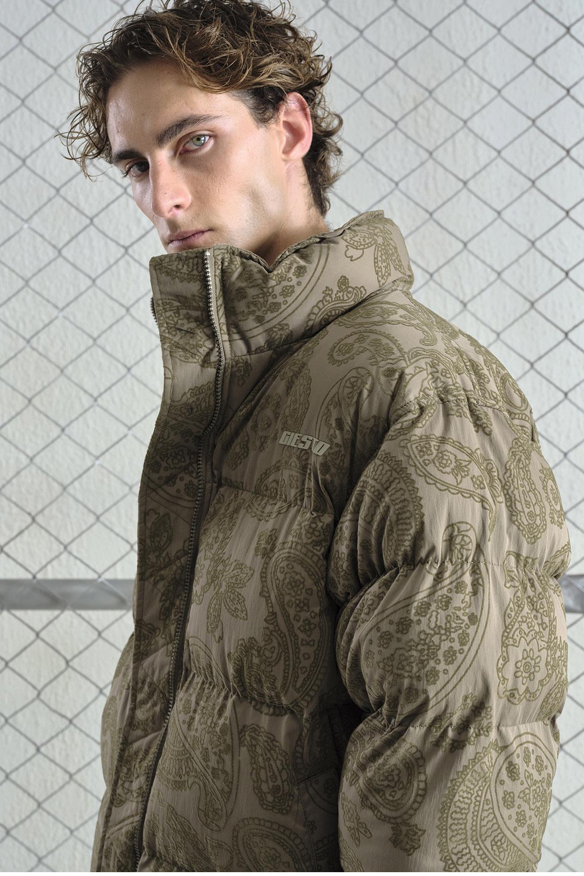 FLOK DESENLİ ŞİŞME HAKİ MONT