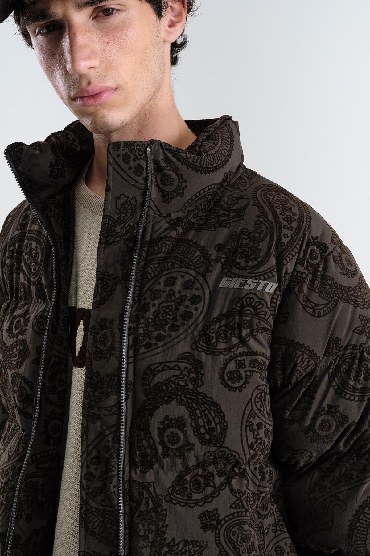 FLOK DESENLİ ŞİŞME KAHVERENGİ MONT