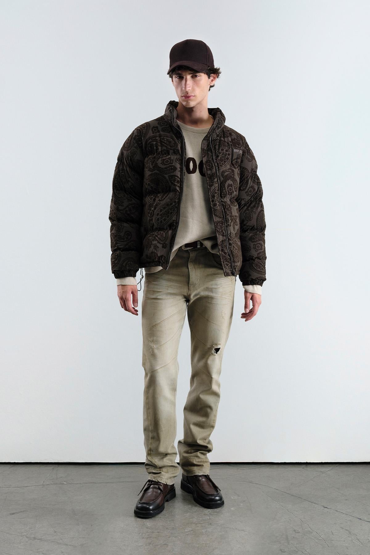 FLOK DESENLİ ŞİŞME KAHVERENGİ MONT