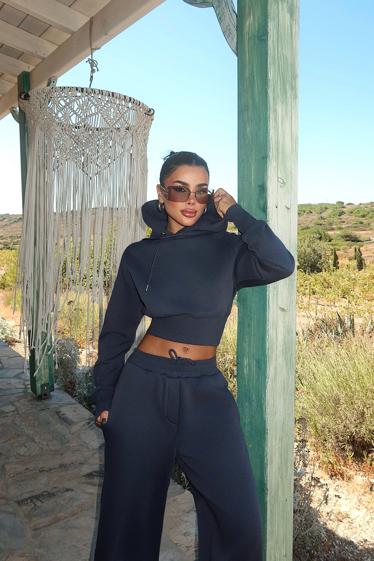 Füme Scarf Kapşonlu Eşofman Takım ATE-3704