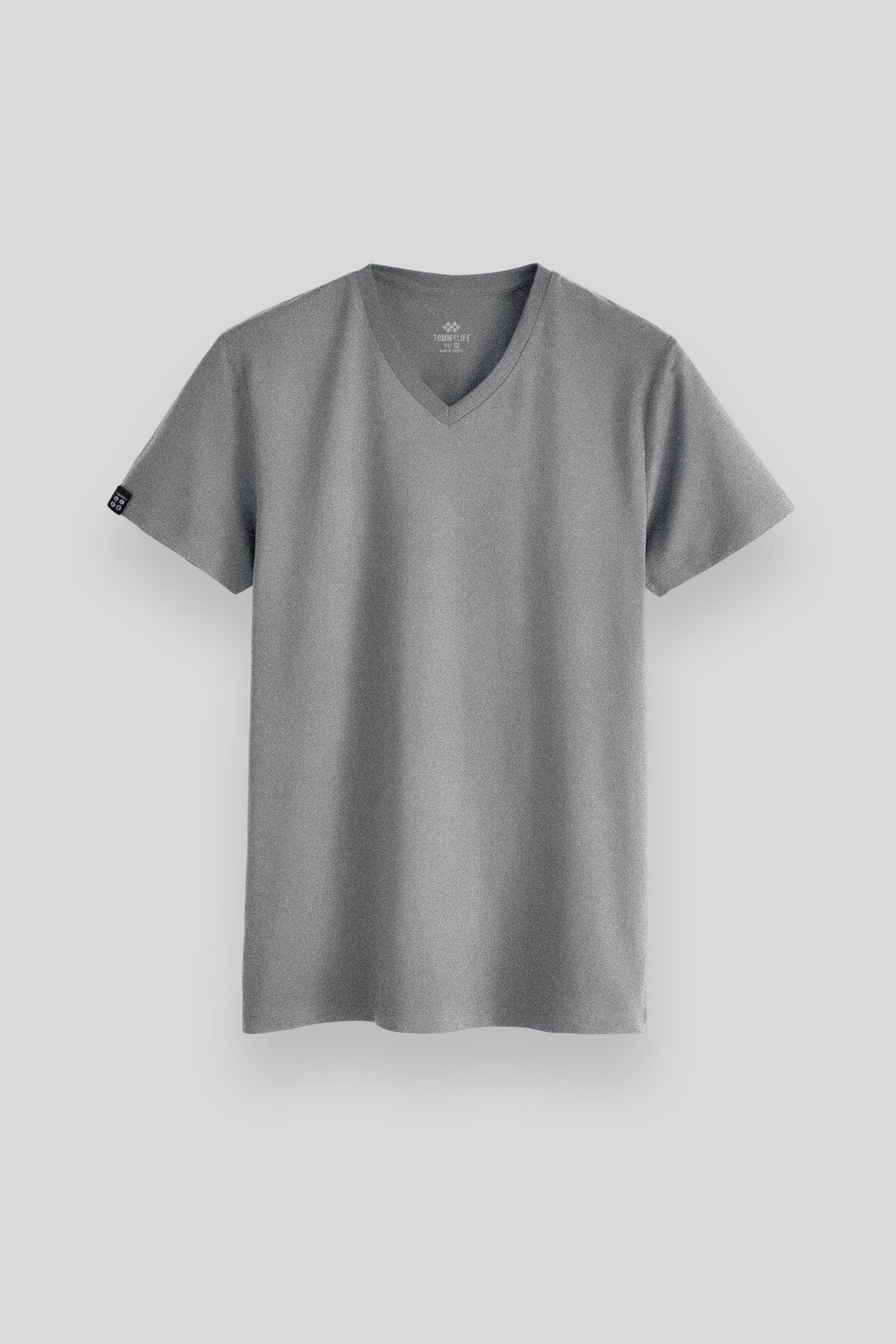 Gri Melanj Basic Kısa Kol Standart Kalıp V Yaka Erkek T-Shirt - 87912