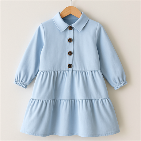 Gabardin Kız Çocuk Elbise Açık Mavi 3 Yaş
