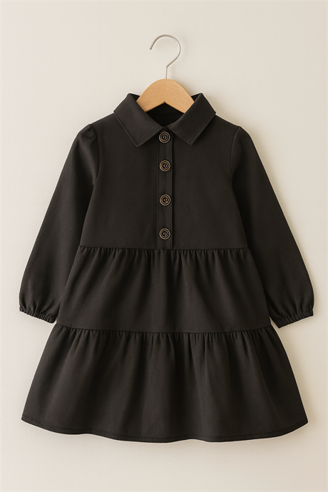 Gabardin Kız Çocuk Elbise Siyah 6 Yaş