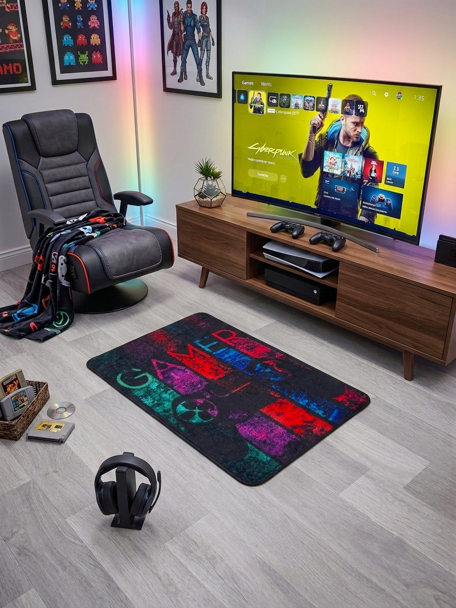 Gamer Oyuncu Siyah Genç Odası LateksTaban Kapı Önü Paspası