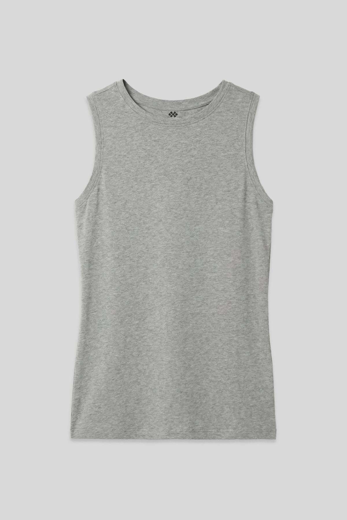 Gri Melanj Slim Fit Basic O Yaka Sıfır Kol Kadın Atlet - 97313