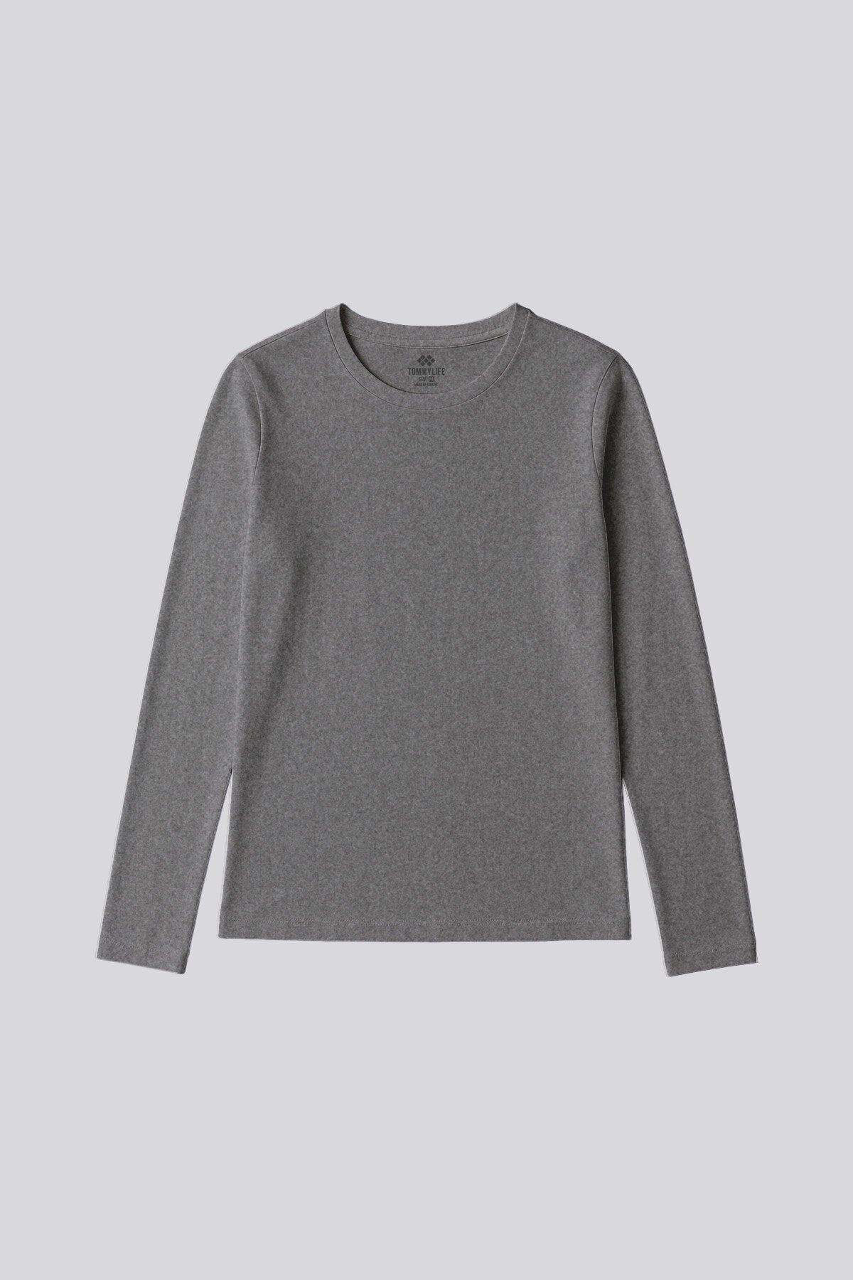 Gri Melanj O Yaka Standart Fit Uzun Kollu Basic Kadın T-Shirt - 97312