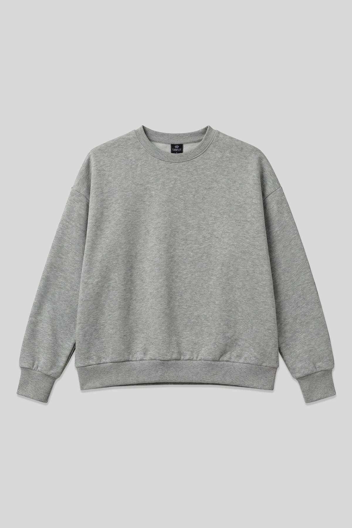 Gri Melanj Basic O Yaka Oversize Kadın Sweatshirt - 97053
