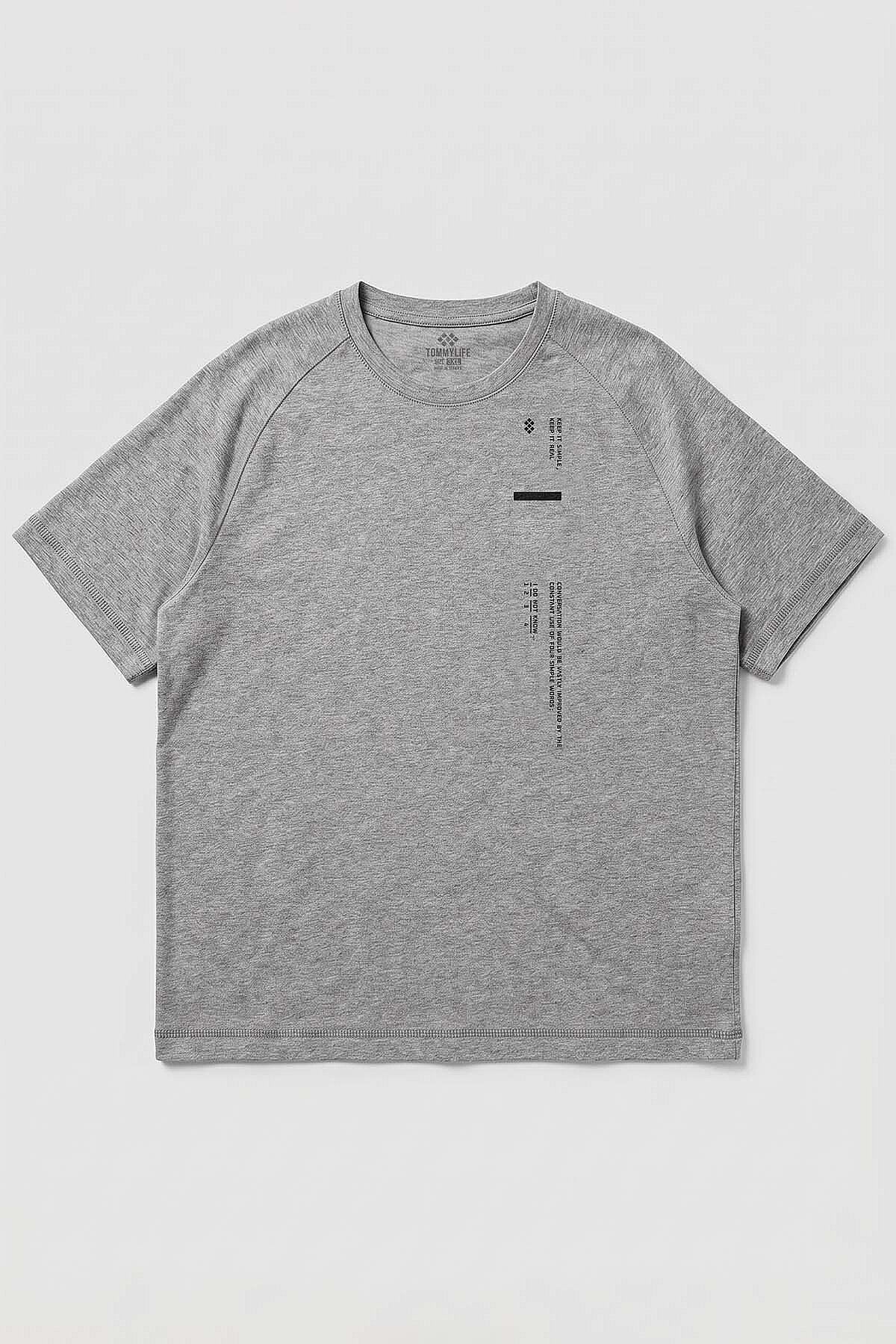 Gri Melanj Baskılı Battal Büyük Beden Kısa Kollu Erkek T-Shirt - 88465