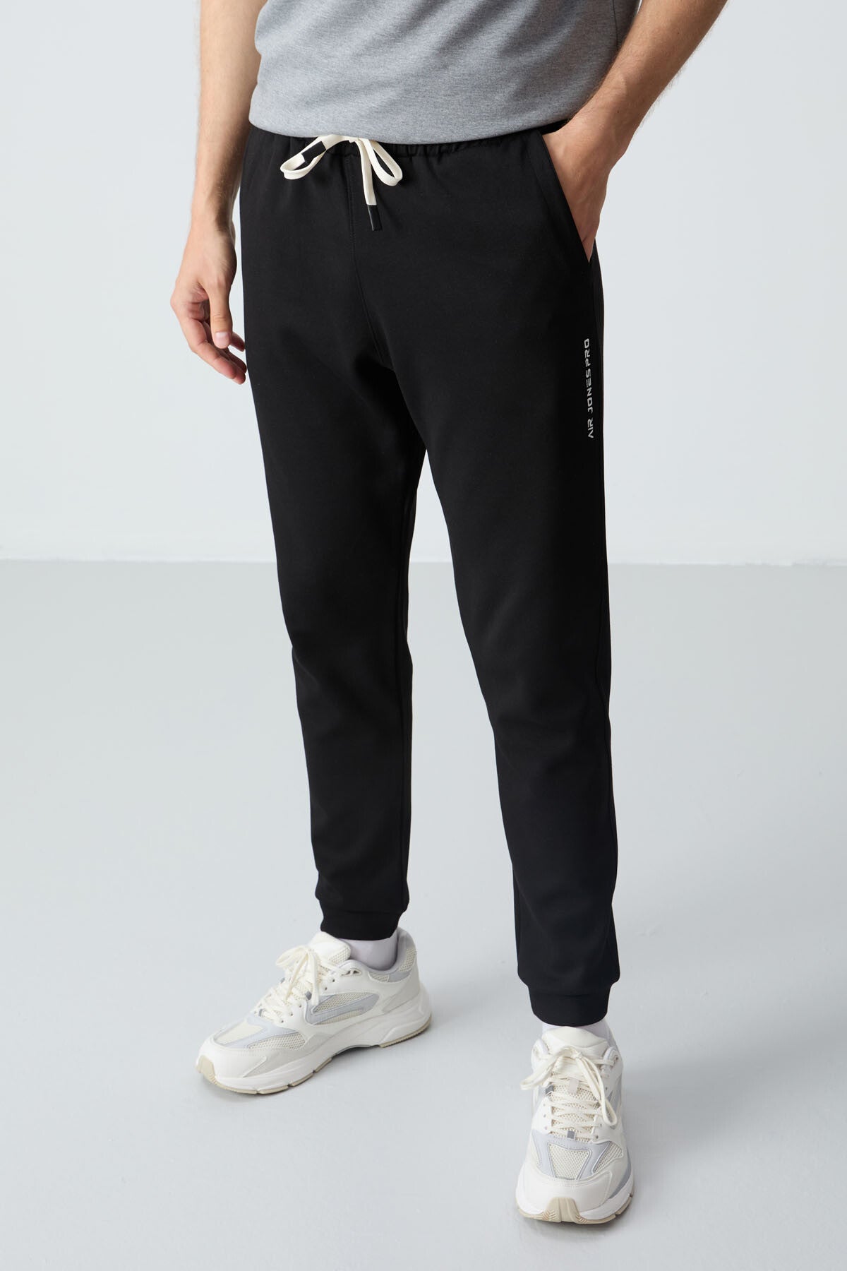 Gri Melanj  Siyah Pamuklu Kalın Yumuşak Dokulu Oversize Fit Basic Erkek Eşofman Takım - 85261