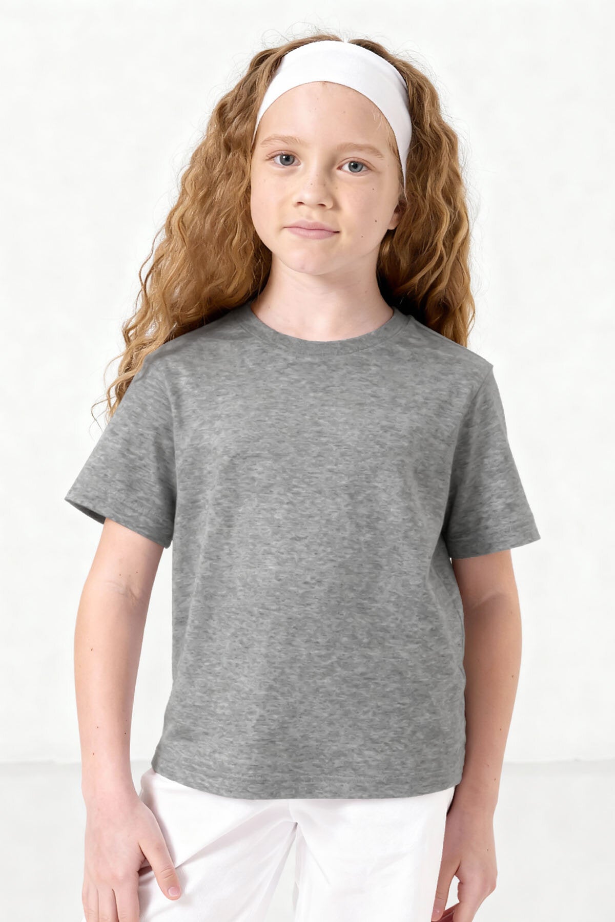 Gri Melanj O Yaka Standart Fit Basic Unisex Çocuk T-Shirt - 11328