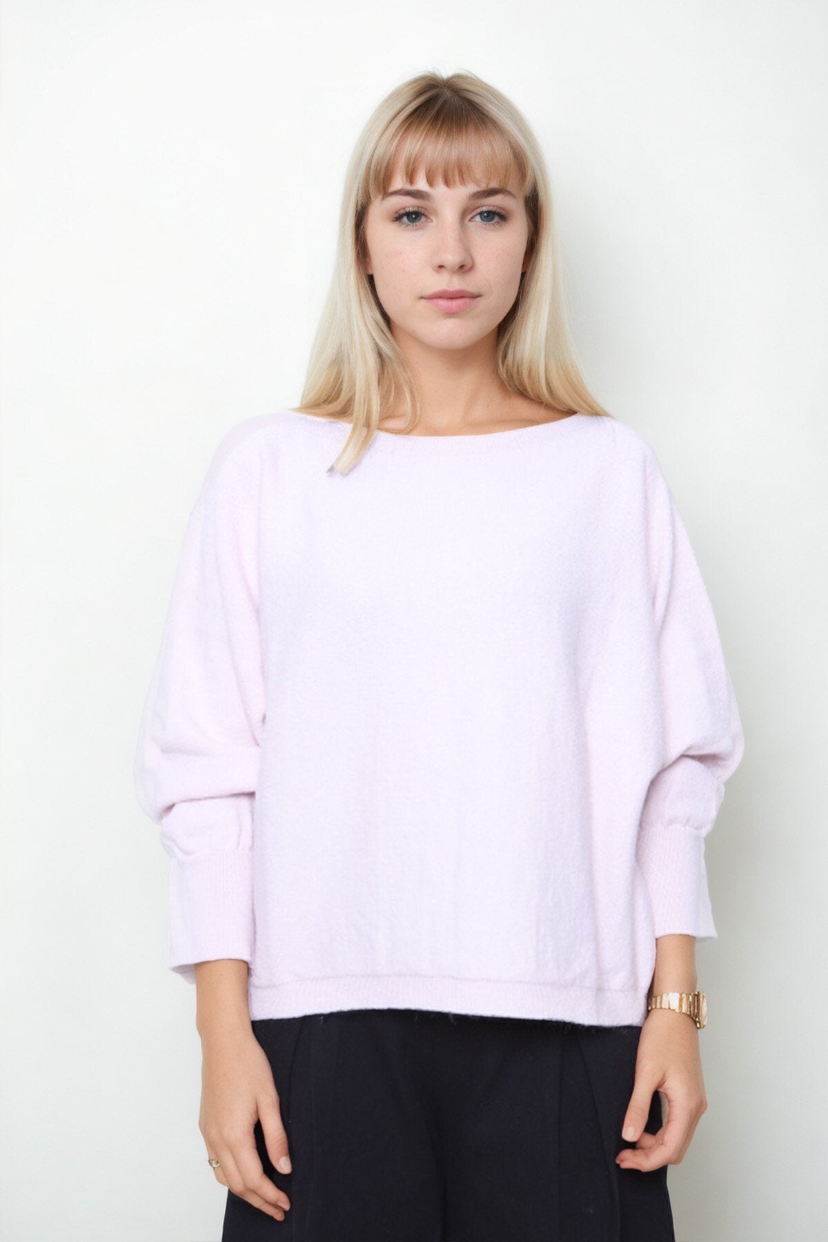 Geniş Yaka Yarasa Kol Oversize Triko Bluz