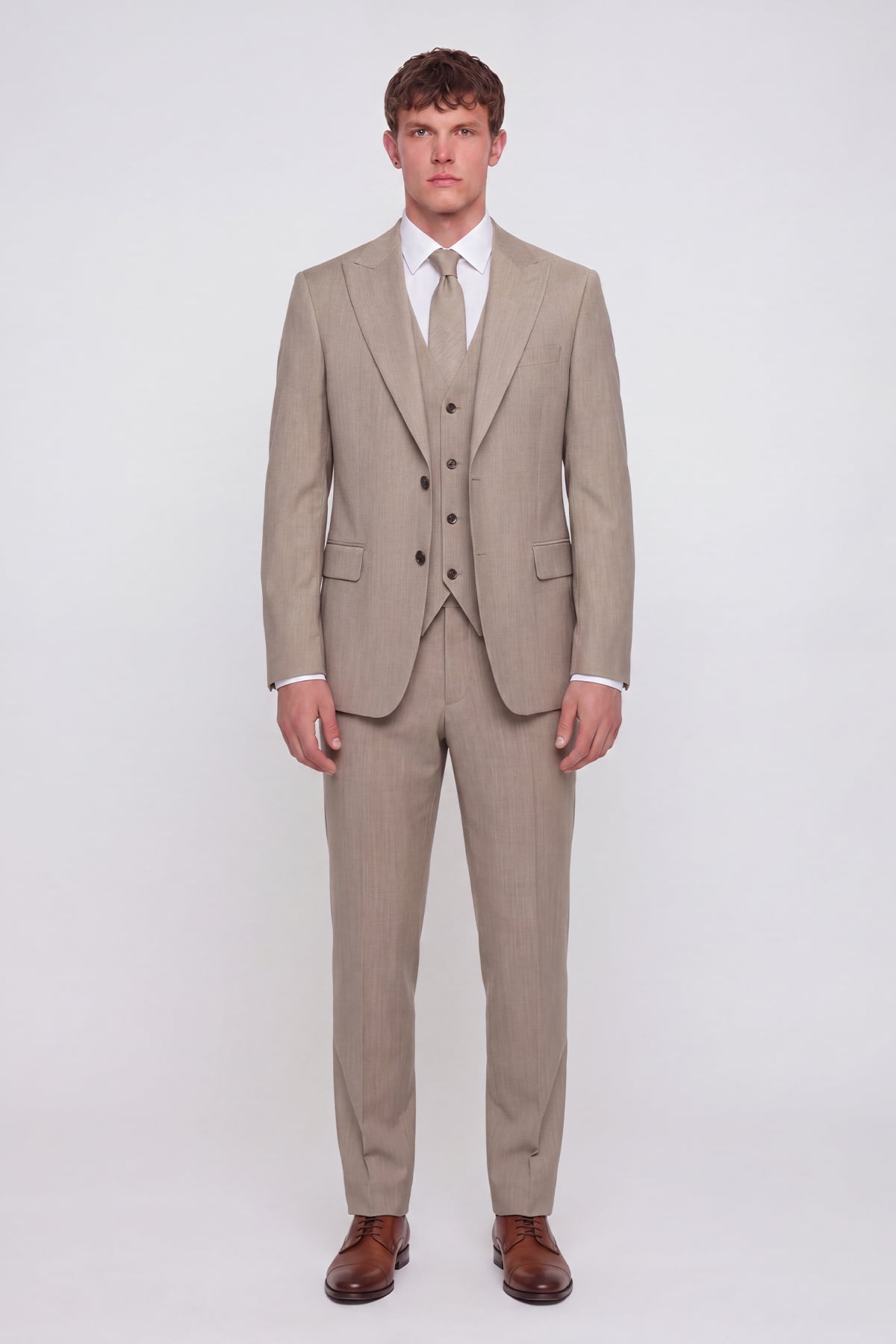Açık Bej VEST SUIT PRNT