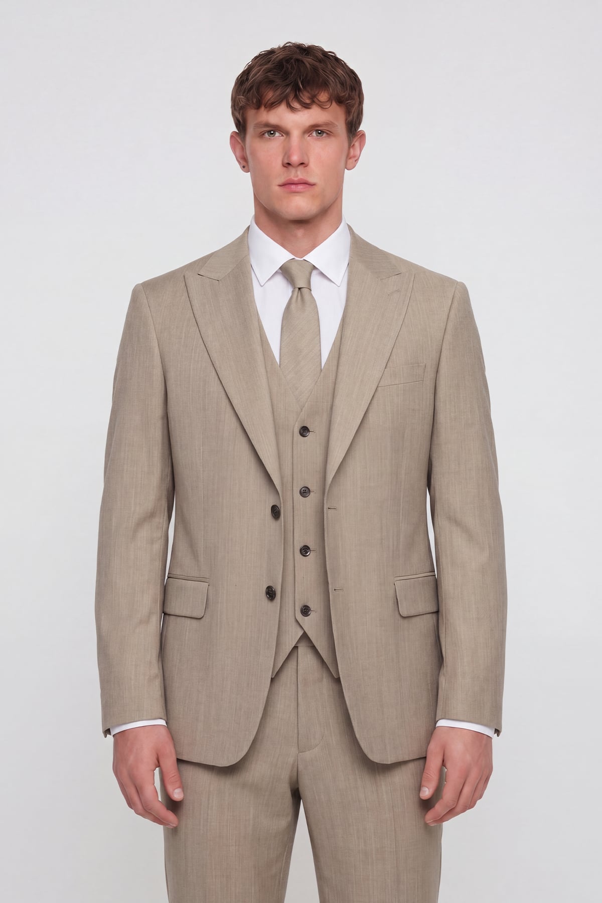 Açık Bej VEST SUIT PRNT