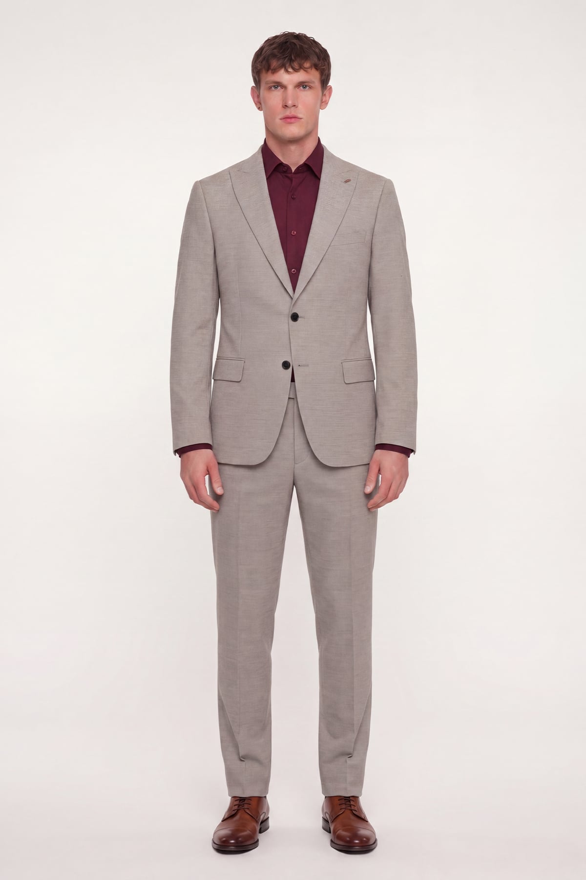 Giotelli Erkek Bej Dar Kesim Slim Fit Viskon Klasik Yaka 6 Drop Takım Elbise