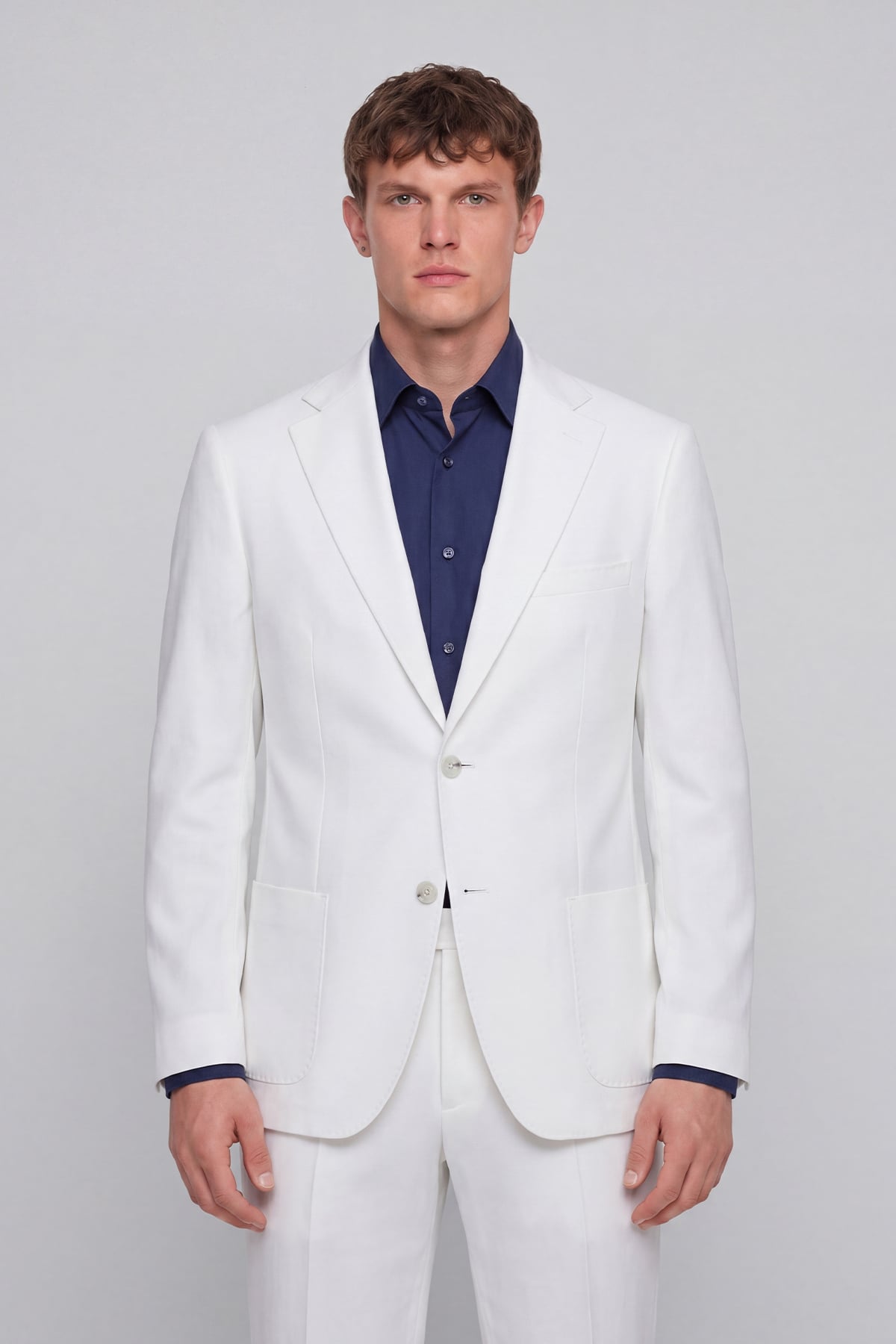 Giotelli Erkek Beyaz Dar Kesim Slim Fit Viskon Torba Cep Klasik Yaka Takım Elbise