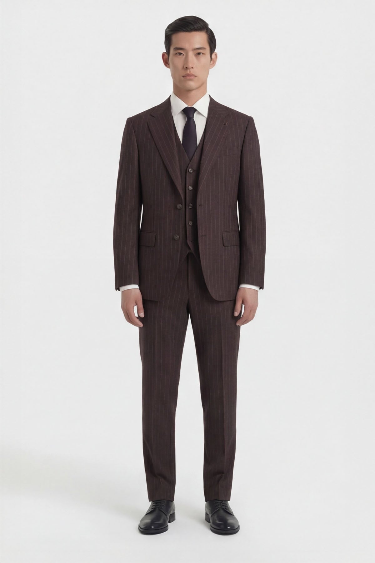 Giotelli Erkek Bordo Dar Kesim Slim Fit Viskon Dokuma Çizgili Klasik Yaka 6 Drop Takım Elbise