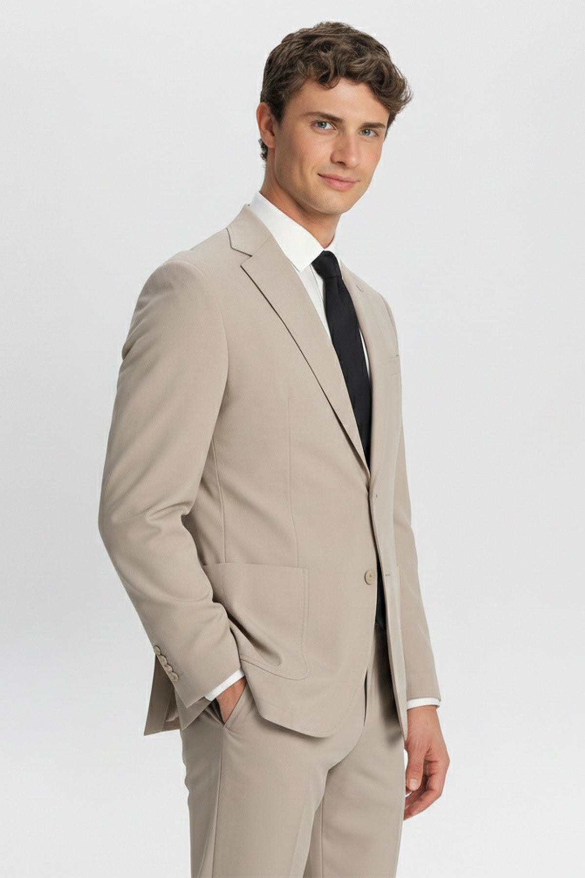 Giotelli Erkek Bej Dar Kesim Slim Fit Dokuma Normal Bel 6 Drop Takım Elbise