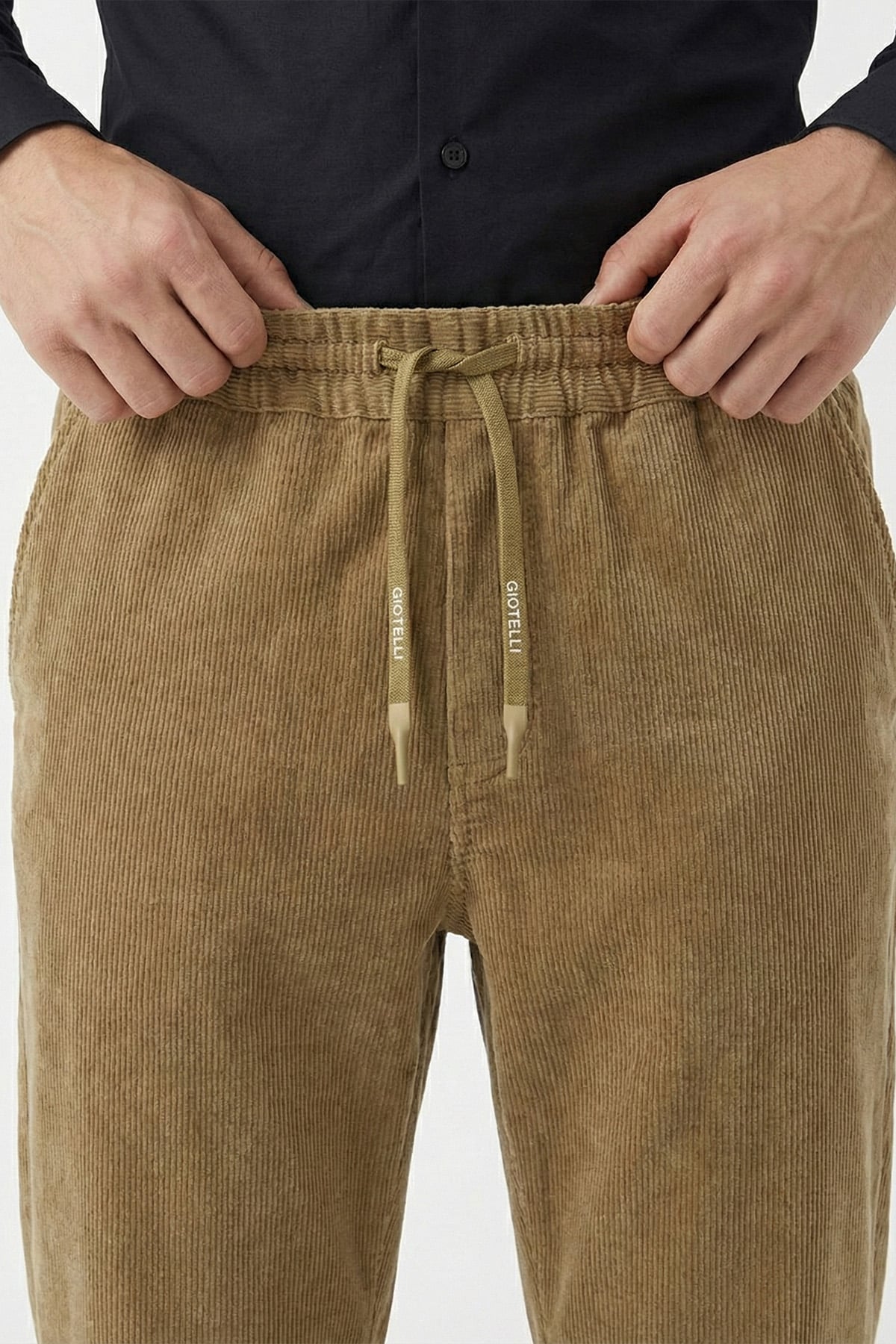 Giotelli Erkek Bej Normal Kesim Regular Fit Pamuklu Dokuma Lastikli Bel Pantolon