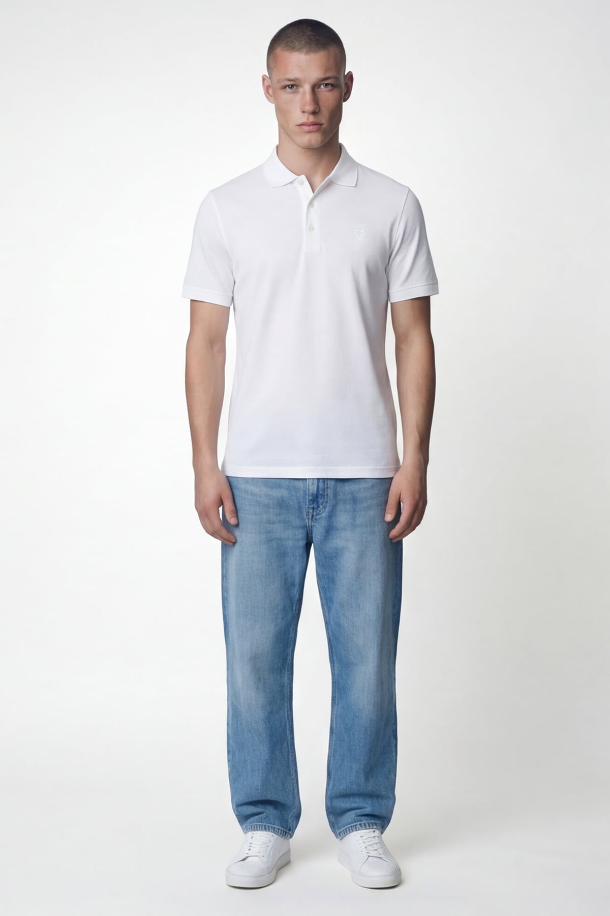 Giotelli Erkek Beyaz Dar Kesim Slim Fit %100 Pamuk Kısa Kollu Düğmeli Polo Yaka Tişört