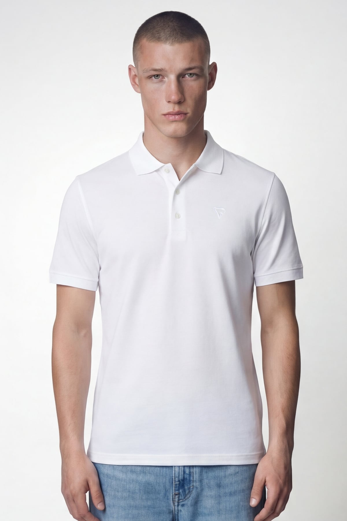 Giotelli Erkek Beyaz Dar Kesim Slim Fit %100 Pamuk Kısa Kollu Düğmeli Polo Yaka Tişört