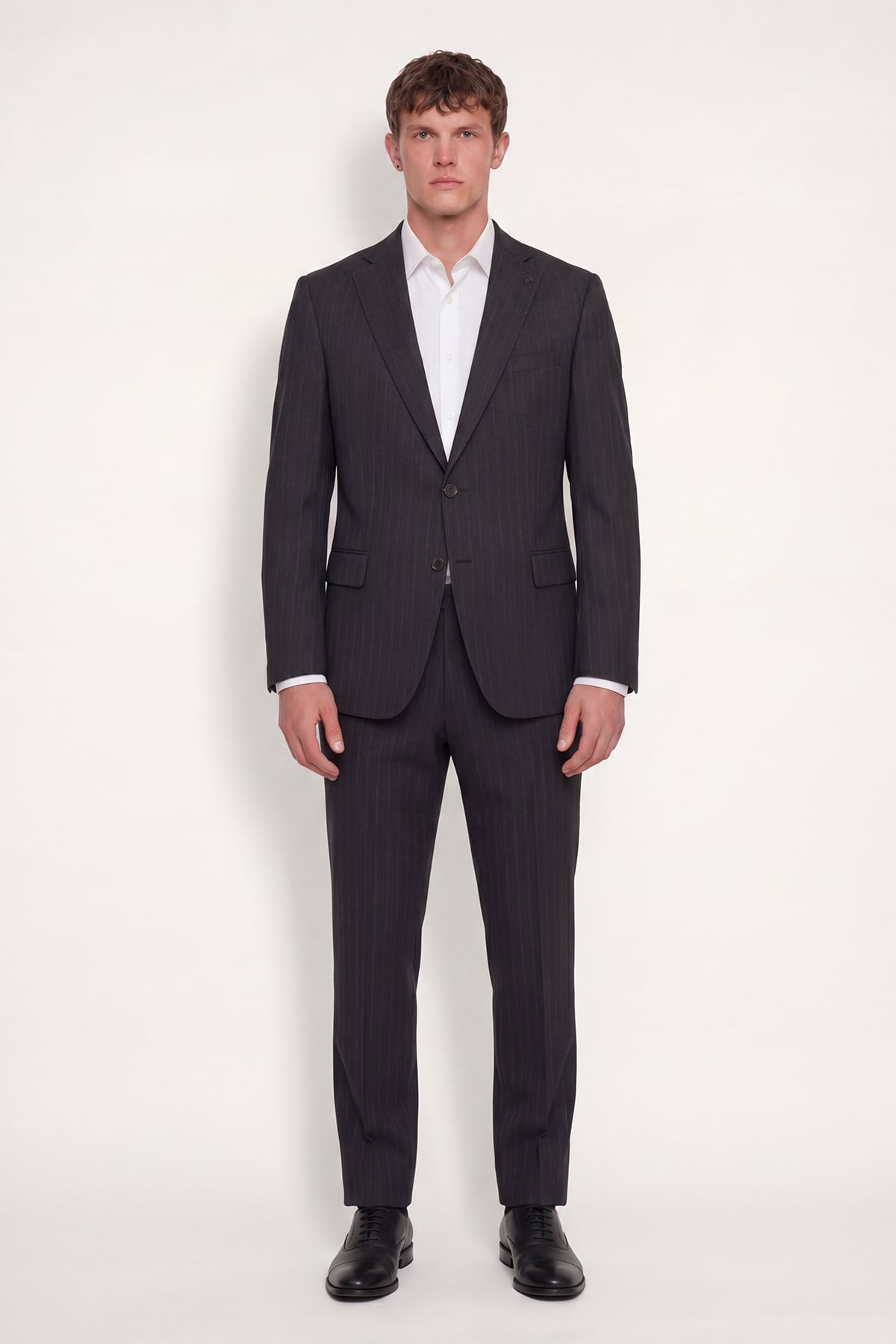 Giotelli Erkek Kahve Dar Kesim Slim Fit Viskon Dokuma Çizgili 4 Drop Takım Elbise